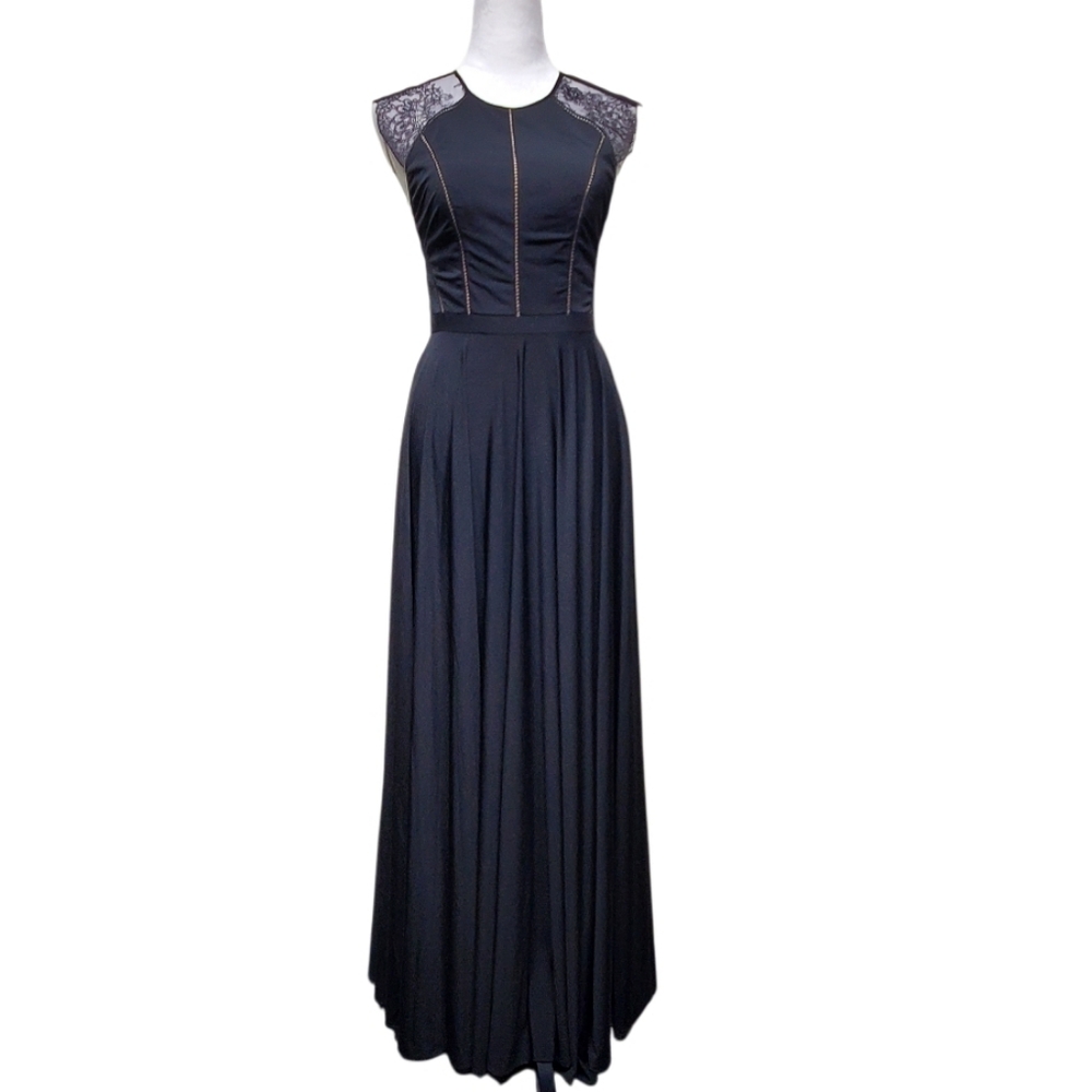 Catherine Deane Simone Black A-line Maxi Gown Lace Cap Sleves Size 4